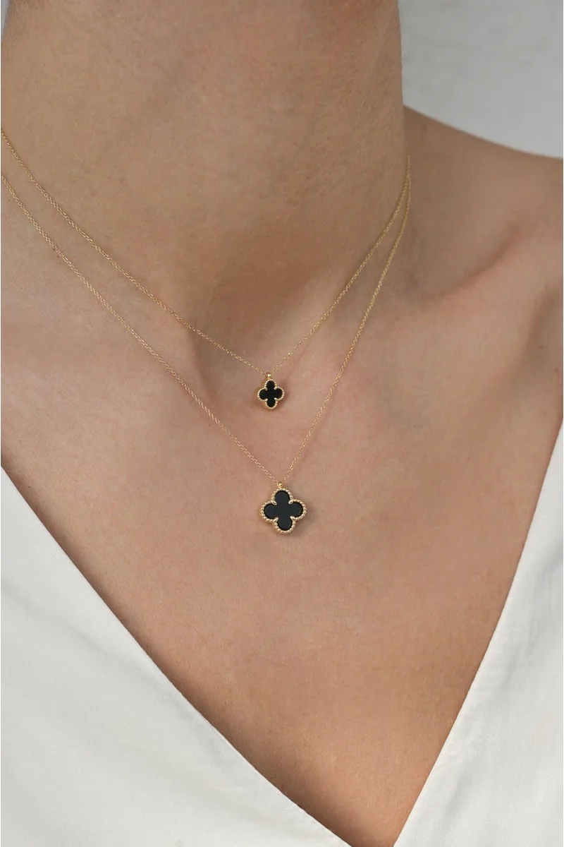 Κολιέ Χρυσό 14Κ Black Flower Όνυχας