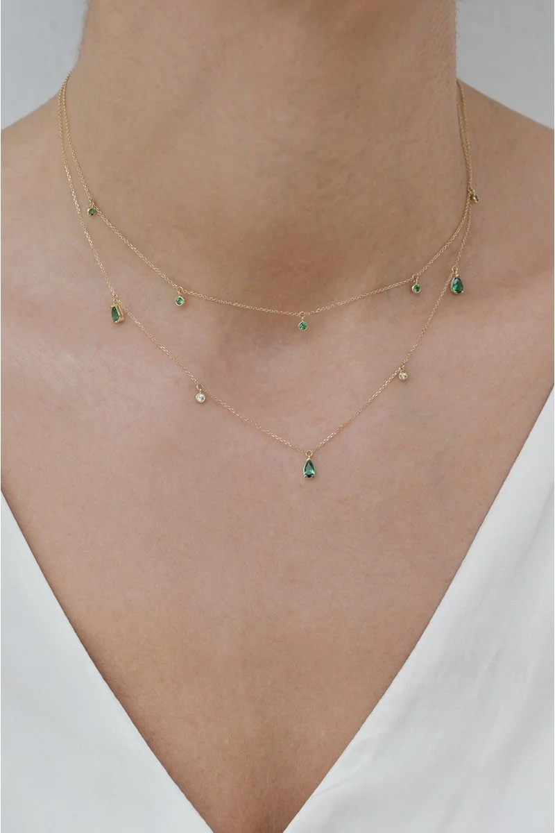 Κολιέ Lumière Χρυσό 14Κ Green Drops