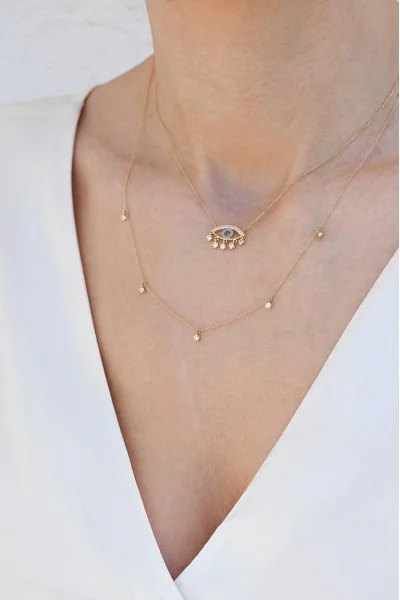 Κολιέ Lumière Χρυσό 14Κ White Drops