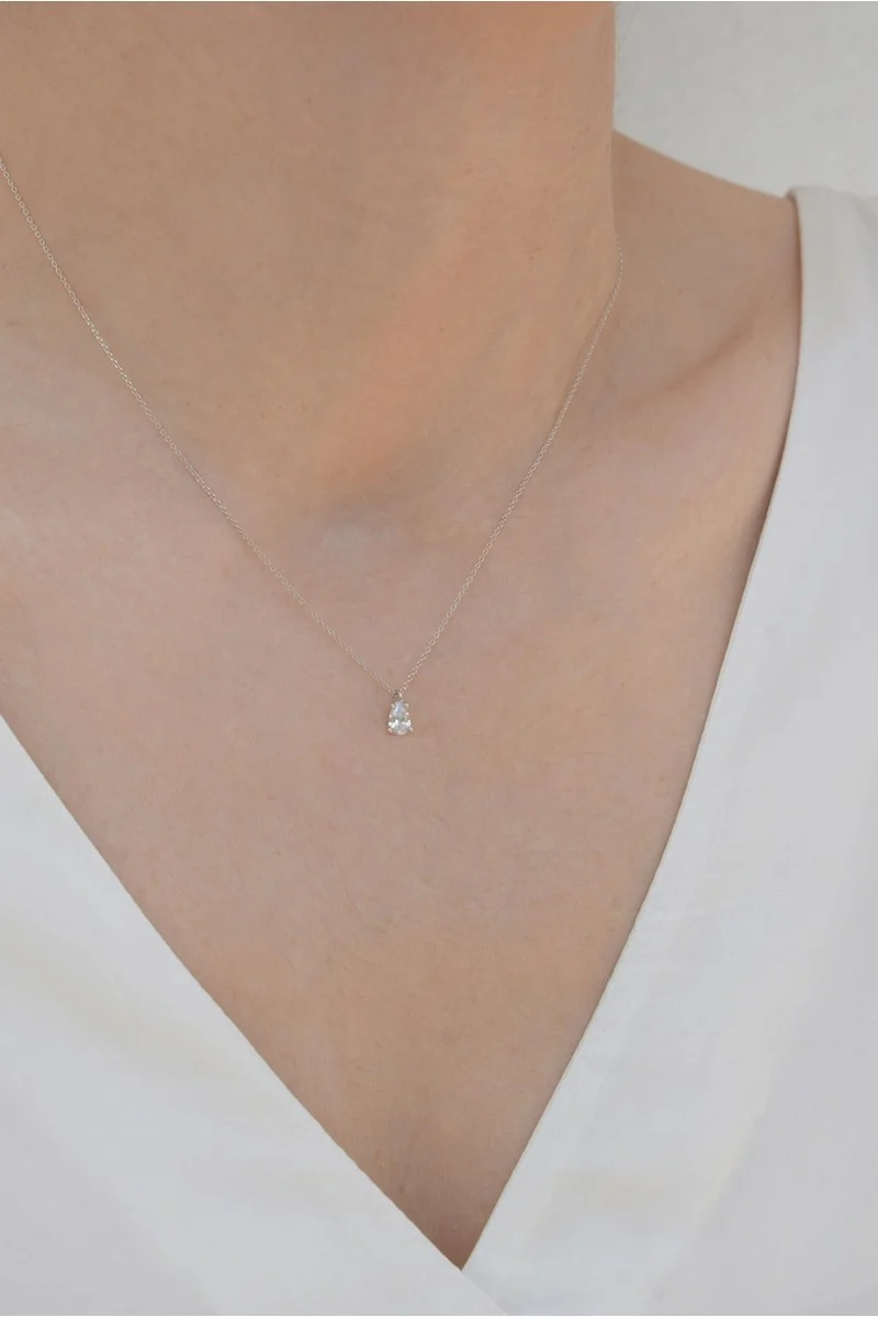 Κολιέ Λευκόχρυσο 9Κ White Drop
