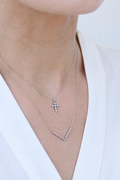 Κολιέ Λευκόχρυσο 9Κ White V Dots