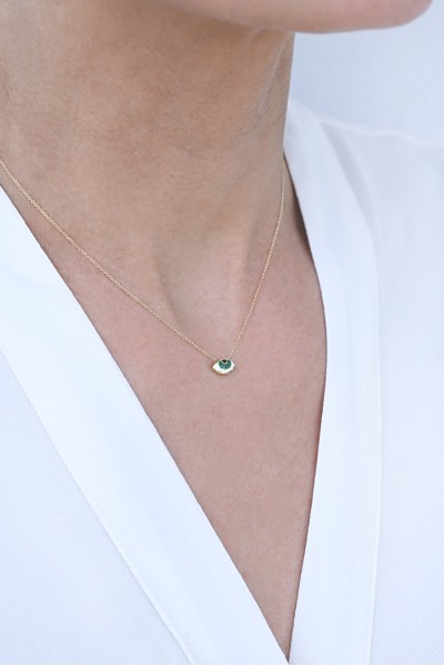 Κολιέ EyeConic Χρυσό 9Κ Green Eye