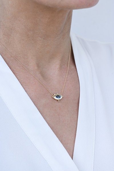 Κολιέ EyeConic Χρυσό 9Κ Big Blue Eye Bubbles