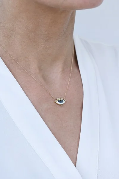 Κολιέ EyeConic Χρυσό 9Κ Big Blue Eye Bubbles