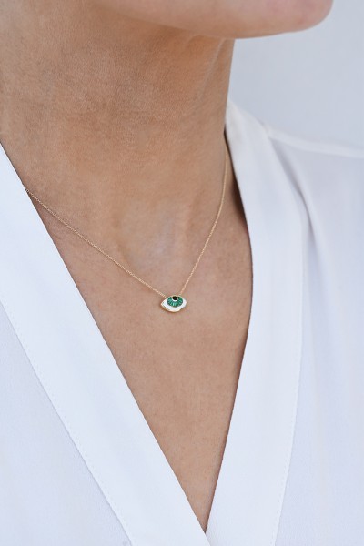Κολιέ EyeConic Χρυσό 9Κ Big Green Eye