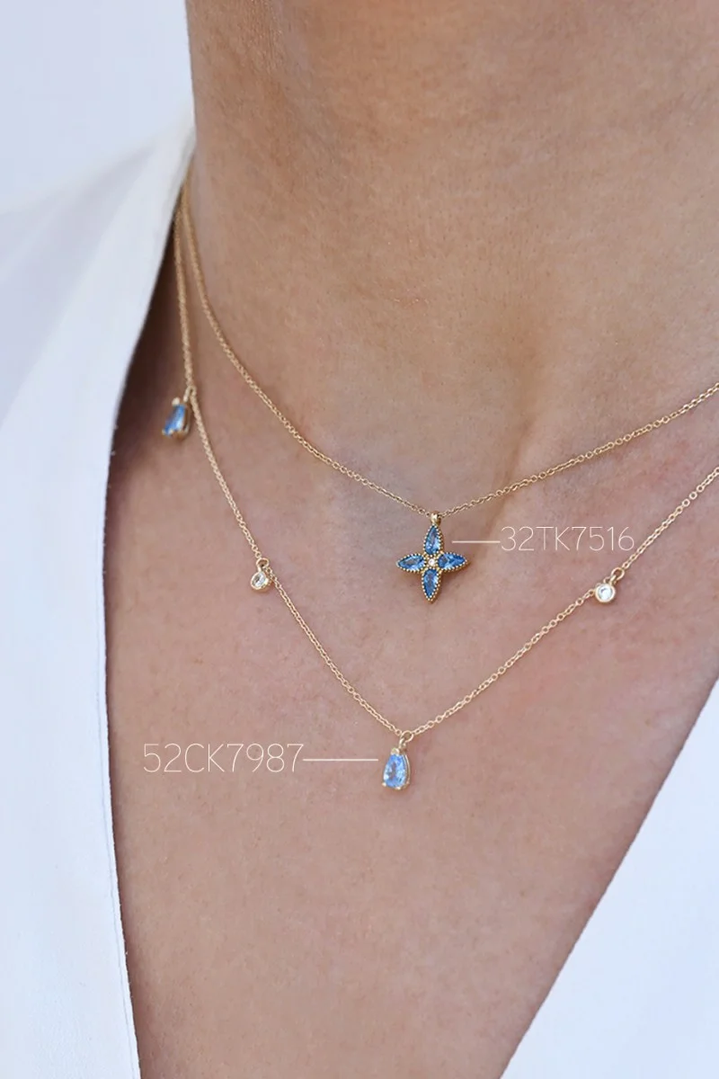 Κολιέ Lumière Χρυσό 14Κ Glam Drops Light Blue