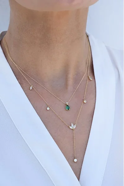 Κολιέ Lumière Χρυσό 14Κ Green Drop