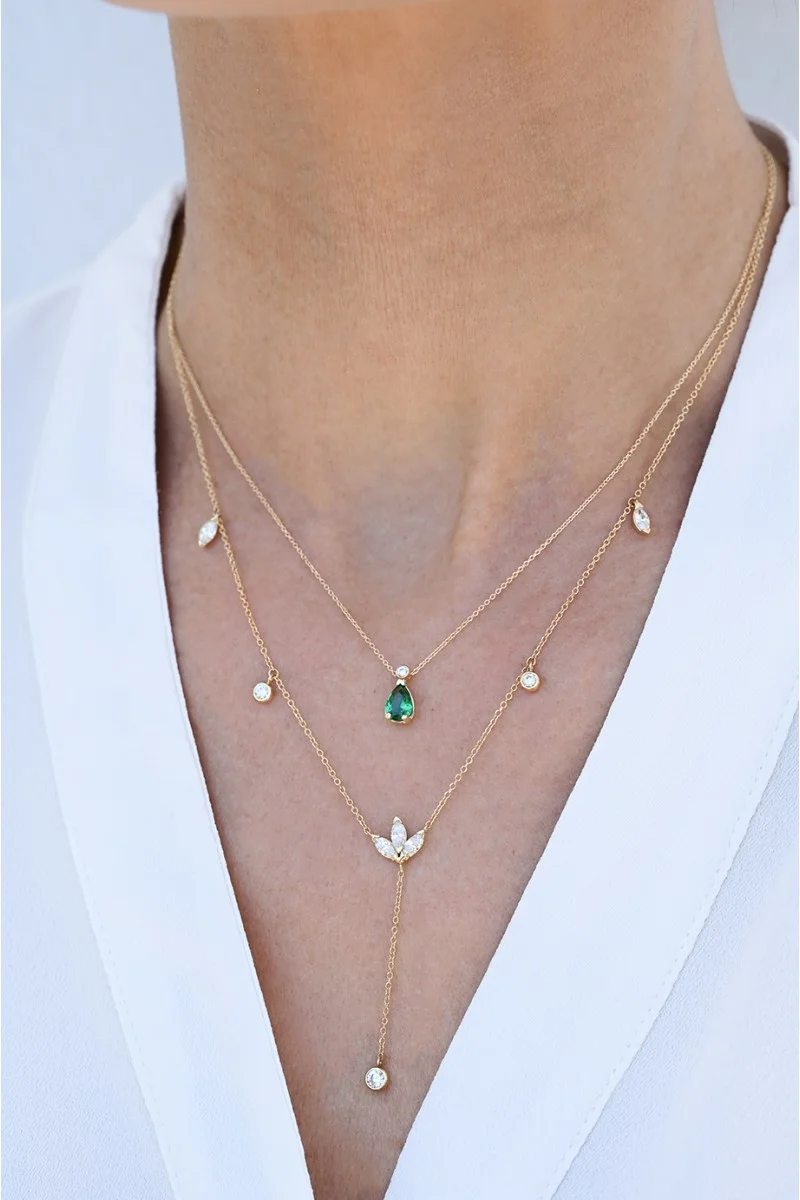 Κολιέ Lumière Χρυσό 14Κ Green Drop