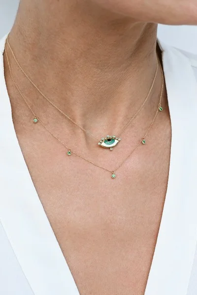 Κολιέ Lumière Χρυσό 14Κ Green Drops