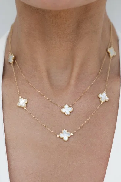 Κολιέ Χρυσό 14Κ White Flowers