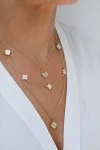 Κολιέ Χρυσό 14Κ White Flowers Διπλής Όψης
