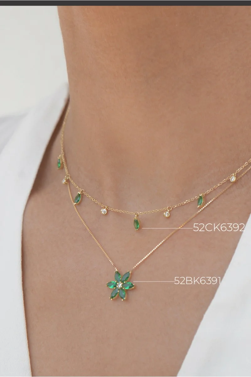 Κολιέ Lumière Χρυσό 14Κ Green Drops