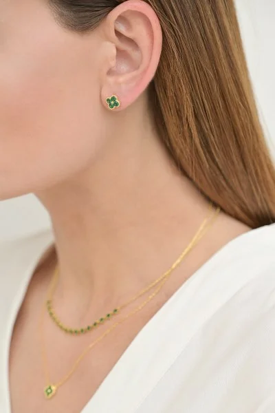 Κολιέ Ασημένιο Green Flower