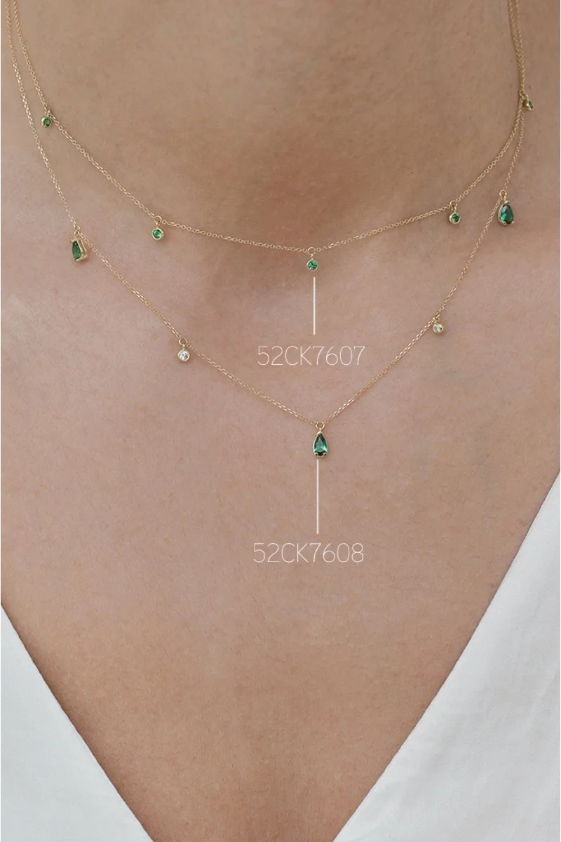 Κολιέ Lumière Χρυσό 14Κ Green Drops
