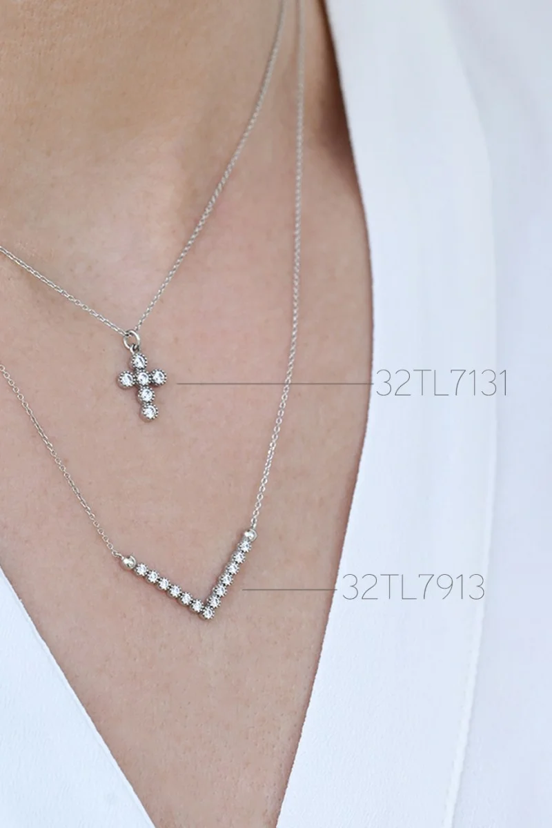 Κολιέ Λευκόχρυσο 9Κ White V Dots