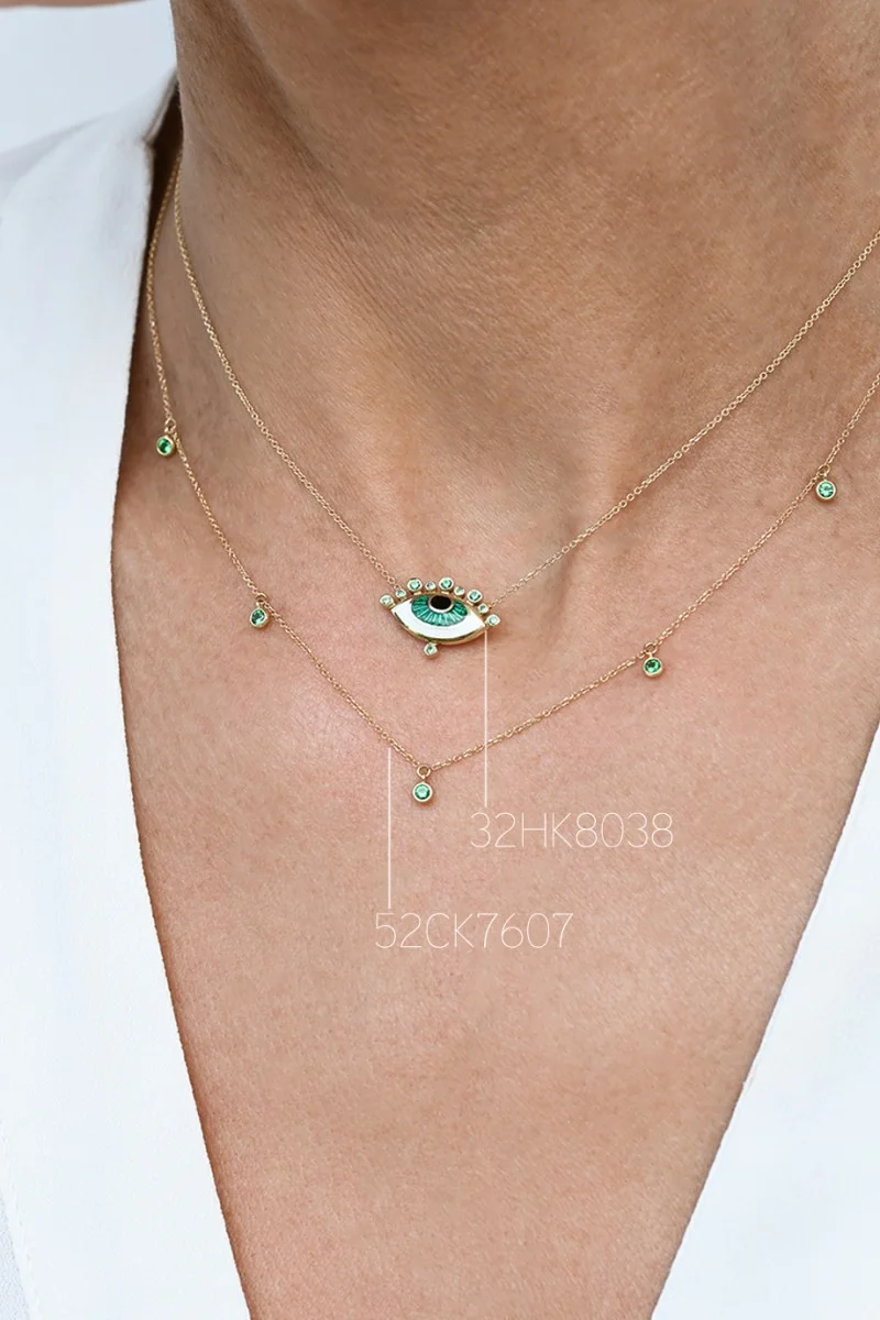 Κολιέ Lumière Χρυσό 14Κ Green Drops