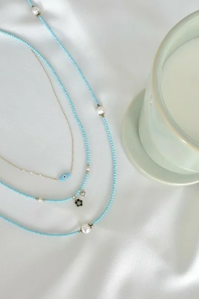 Κολιέ Ασημένιο Blue Pearls