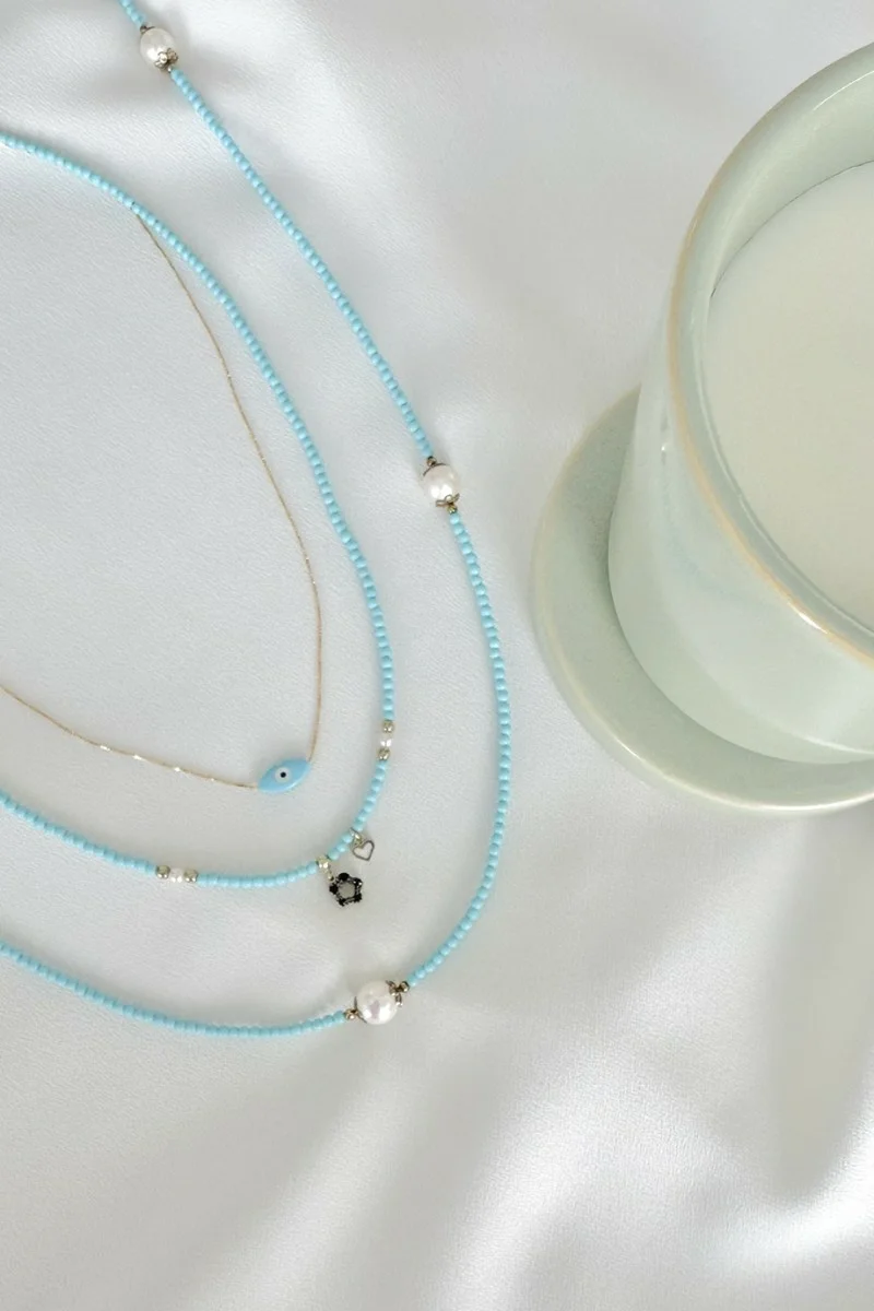 Κολιέ Ασημένιο Blue Pearls