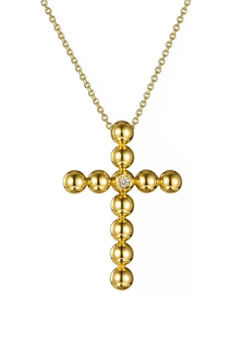 Κολιέ Xρυσό 18Κ Σταυρός Bubbles με Διαμάντι Brillant 0.015Ct