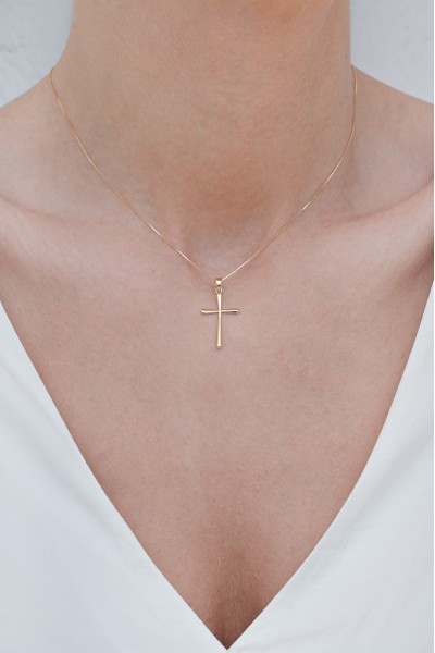 Σετ Σταυρός με Αλυσίδα Χρυσός 14Κ Λουστρέ