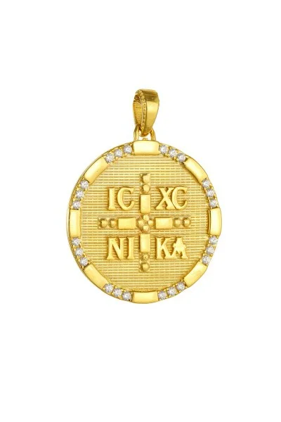 Φυλαχτό Κωνσταντινάτο Χρυσό 14Κ Διπλής Όψης Πετράτο