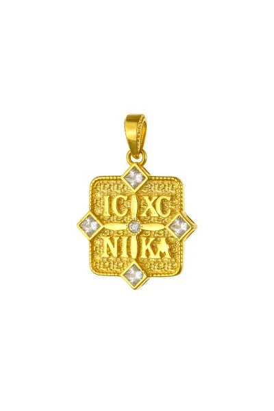 Φυλαχτό Κωνσταντινάτο Χρυσό 14Κ Διπλής Όψης Πετράτο