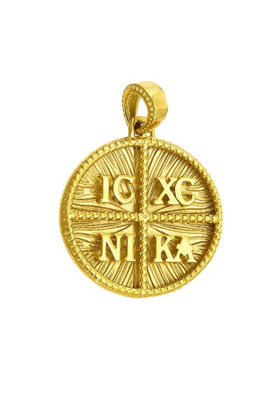 Φυλαχτό Κωνσταντινάτο Χρυσό 14Κ Διπλής Όψης XXL