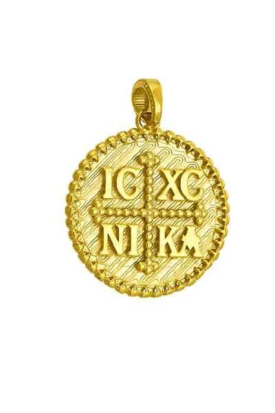 Φυλαχτό Κωνσταντινάτο Χρυσό 14Κ Διπλής Όψης Φούσκες XXL