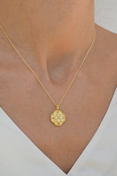 Φυλαχτό Κωνσταντινάτο Χρυσό 14Κ Διπλής Όψης Πετράτο