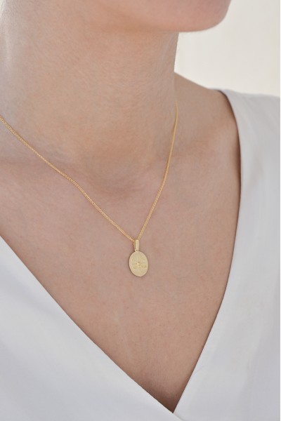 Φυλαχτό Κωνσταντινάτο Χρυσό 14Κ Διπλής Όψης Ανάγλυφο Οβάλ