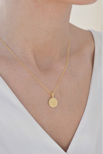 Φυλαχτό Κωνσταντινάτο Χρυσό 14Κ Διπλής Όψης Ανάγλυφο