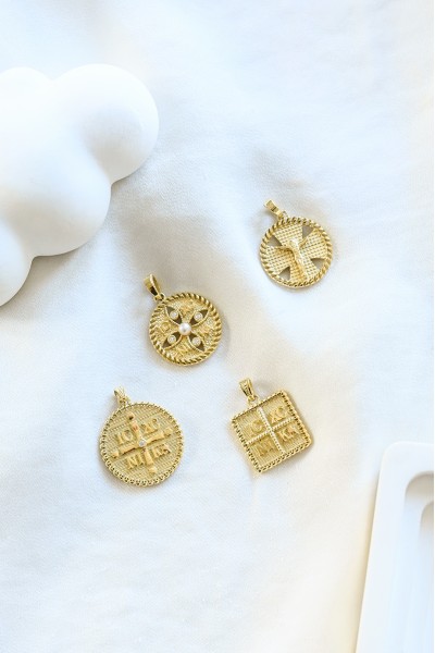 Φυλαχτό Κωνσταντινάτο Χρυσό 14ΚΔιπλής Όψης Μαργαριτάρι