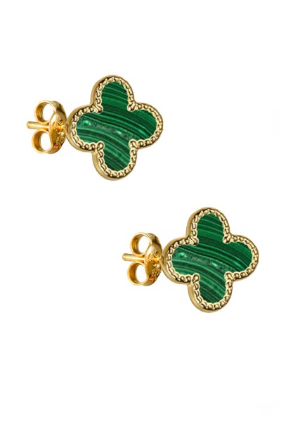 Σκουλαρίκι Χρυσό 14Κ Green Flower Μαλαχίτης