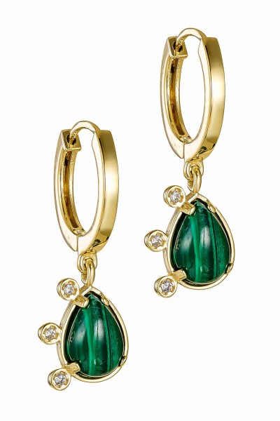 Σκουλαρίκι Χρυσό 14Κ Κρίκος Green Drop Μαλαχίτης
