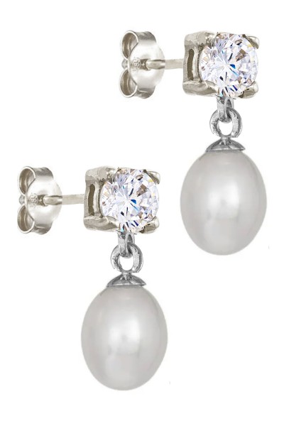 Σκουλαρίκι Λευκόχρυσο 14Κ Pearl Drops