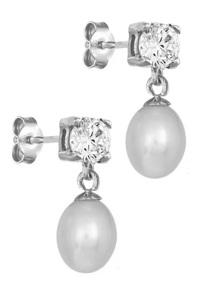 Σκουλαρίκι Λευκόχρυσο 14Κ Pearl Drops