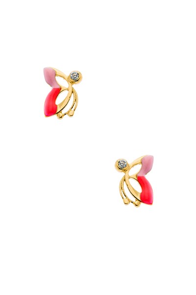 Σκουλαρίκι Χρυσό 14Κ Πεταλούδα Σμάλτο Ζιργκόν