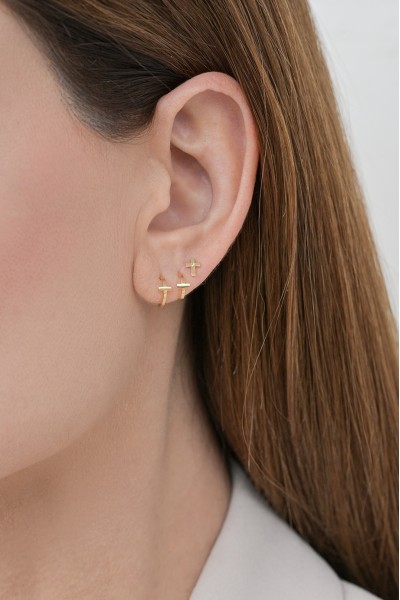 Σκουλαρίκι Χρυσό 14Κ Κρίκος Σταυρός