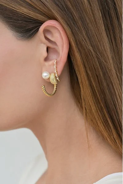 Σκουλαρίκι Ασημένιο Κρίκος Croissant Bamboo