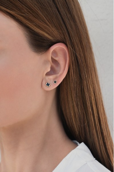 Σκουλαρίκι Χρυσό 14Κ Black Flower Small Σμάλτο