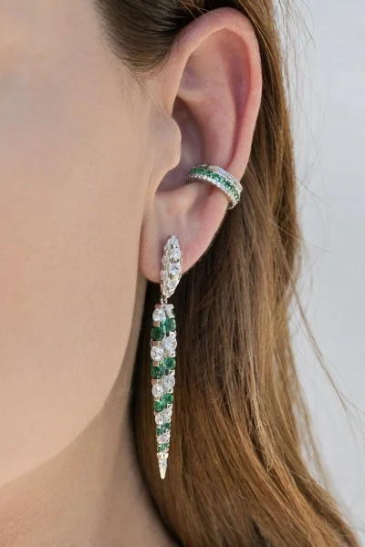 Σκουλαρίκι Μονό Ασημένιο Fake It Green Line