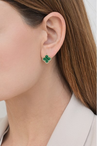 Σκουλαρίκι Χρυσό 14Κ Green Flower Μαλαχίτης