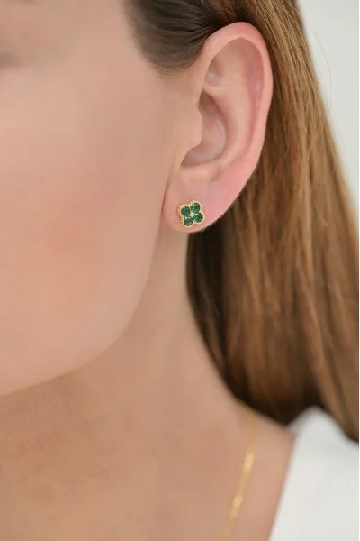 Σκουλαρίκι Ασημένιο Green Flower