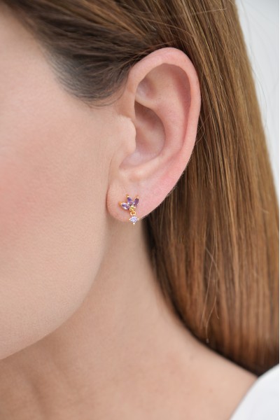 Σκουλαρίκι Ασημένιο Fancy Feather Lila