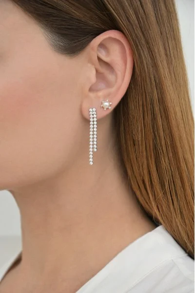 Σκουλαρίκι Λευκόχρυσο 14Κ Ριβιέρα Διπλή