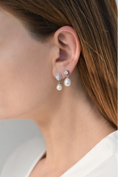 Σκουλαρίκι Λευκόχρυσο 14Κ Pearl Drops