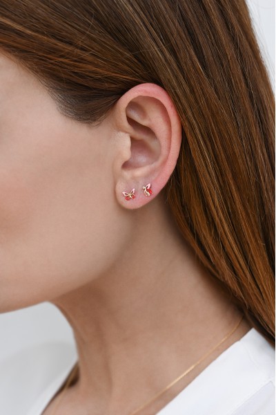 Σκουλαρίκι Χρυσό 14Κ Πεταλούδα Σμάλτο Ζιργκόν