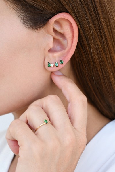 Σκουλαρίκι Χρυσό 9Κ Oval Green