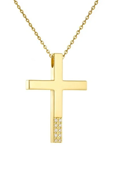 Σετ Σταυρός με Αλυσίδα Χρυσός 14Κ Πετράτος 6252