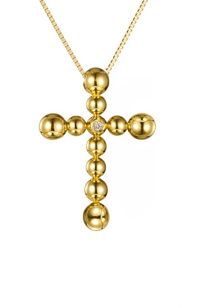 Κολιέ Xρυσό 18Κ Σταυρός Bubbles με Διαμάντια Brillant 0.01Ct